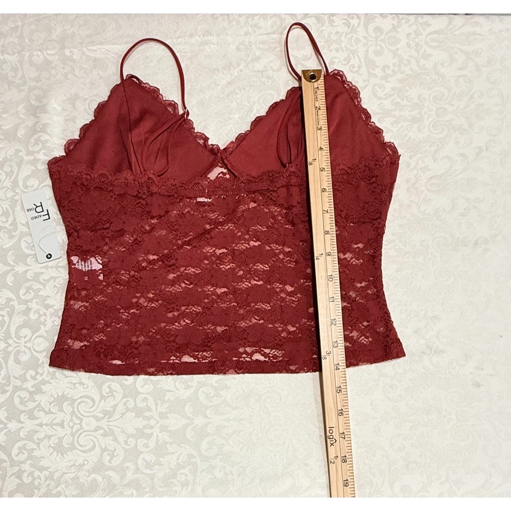 Faded‎ Rose Lace Camisole Womens Large Burgundy Sheer V-Neck Cropped Romantic - Picture 7 of 8